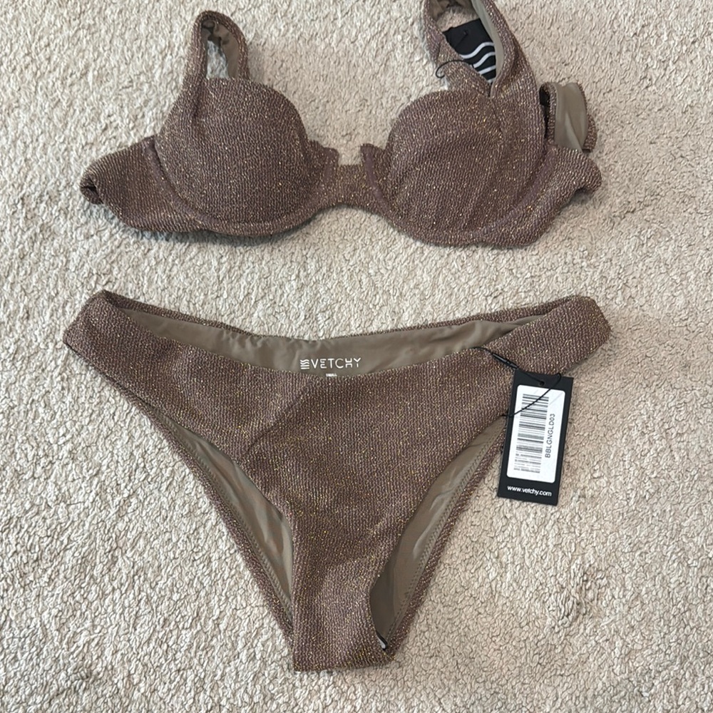 Brown Textured Bikini with Underwire Top